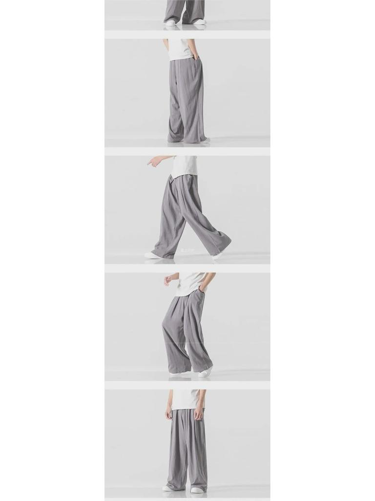Men's Chinese-Style Wide-Leg Linen Hanfu Pants - Fairy Drape, Loose Fit, Ancient Costume-Inspired