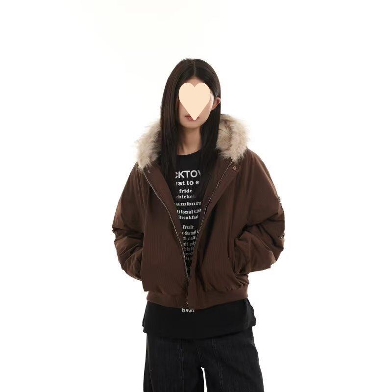 

Unisex American Style Fur Collar Thick Cotton Jacket - Trendy, Casual Winter Wear XL коричневий