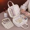 Multifunctional Makeup Bag for Women PU Leather Large Capacity Portable Double Zipper Travel Makeup Brush Toiletries Storage Bag