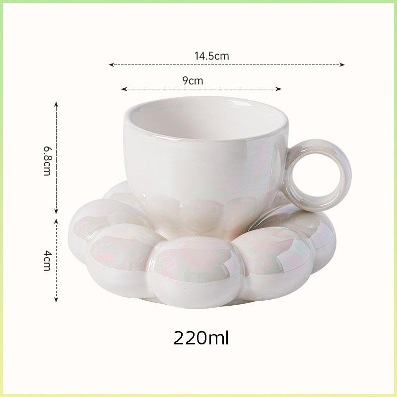 220ml Best Selling Plain Cloud Mug Cute Ceramic Cup with Sunflower Saucer Coffee Cups Plates for Tea Milk Juice