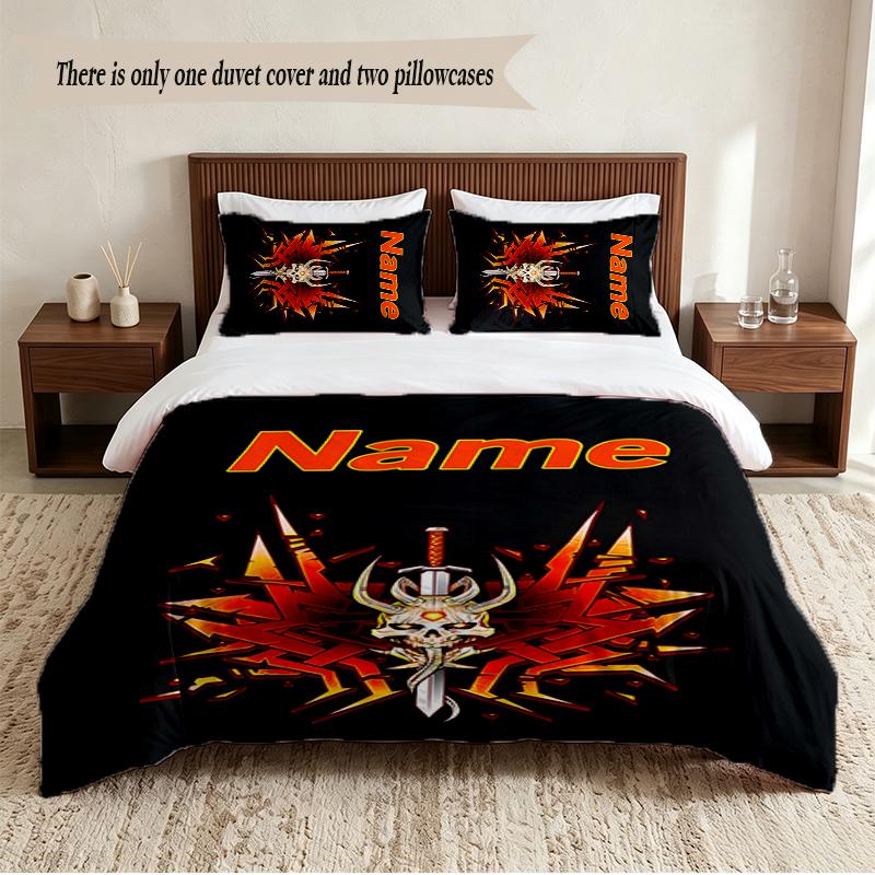 DOOM Personalized Custom Name 3‑Piece Bedding Set Soft Duvet Cover Set For Bedroom Home Decor