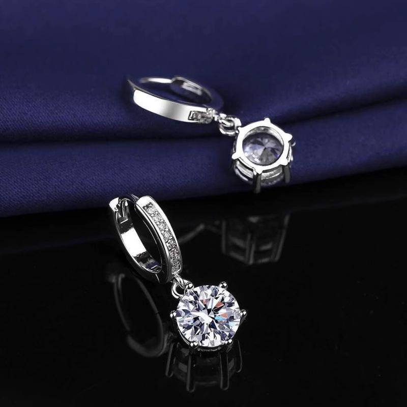 Aishang Tassel Imitation Zircon Six-Claw Two-Carat Earrings Femininity Ear Buckle Earrings
