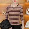 Retro Stripe Long Sleeve T-shirt for Women - Stylish & Versatile for Middle-Aged and Elderly Moms