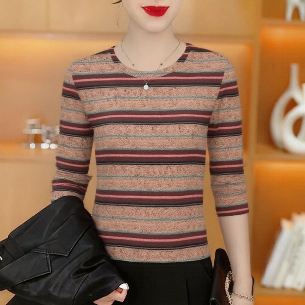 

Spring 2026 Striped Knitwear: Age-Reducing Slimming Long Sleeve Top for Middle-Aged and Elderly Women XL