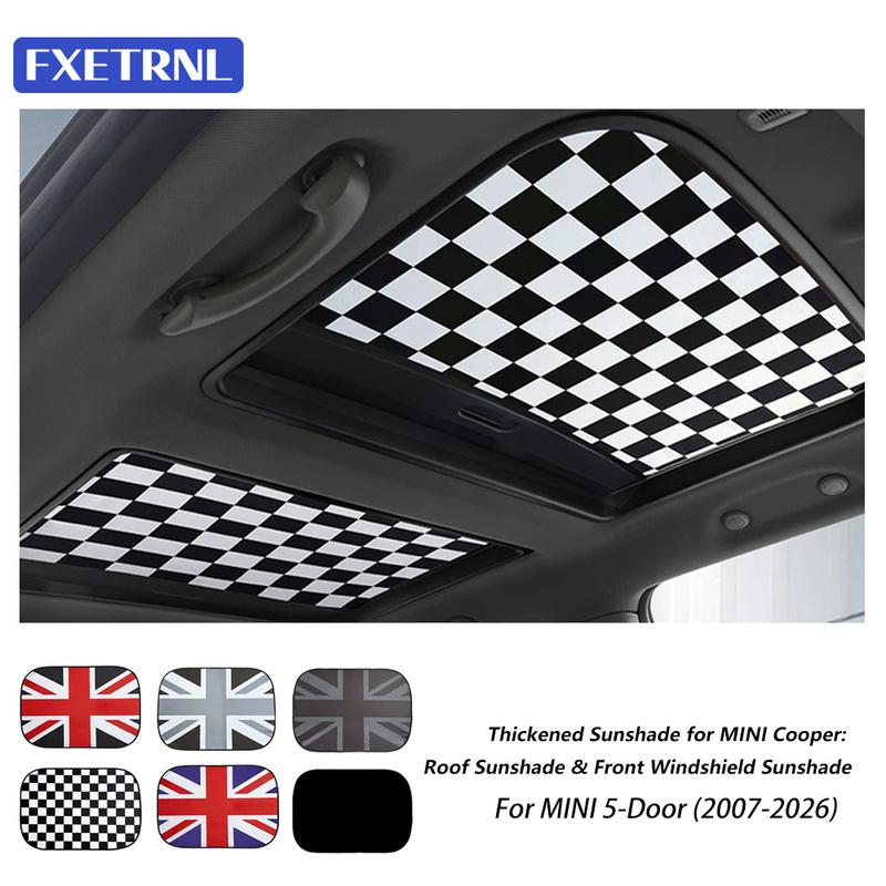 Car Sunroof Sunshade Cover For BMW MINI 5-Door Cooper 2007-2026 LHD RHD Heat ulation Sun Shield 2Pcs Black White Checkered