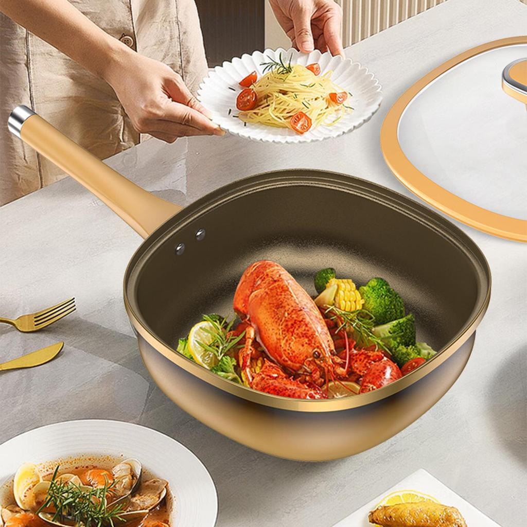 Frying Pan Titanium Alloy Non Stick Frying Pan Deep Skillet Pots with Lid Kitchen Accessories for Home Cooking Eggs Pancake