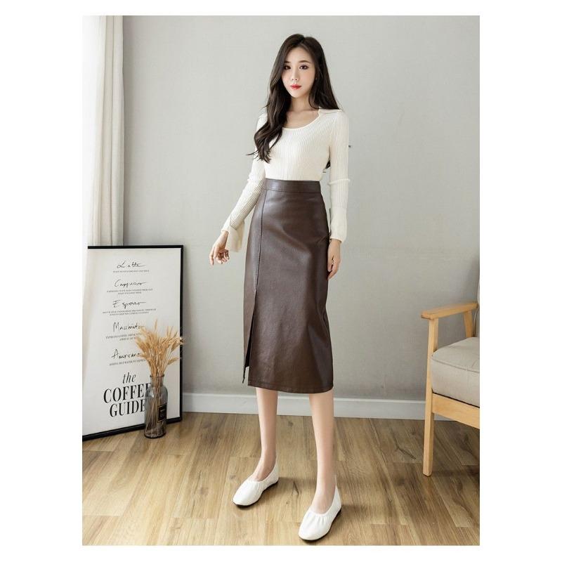 Mid-length New Style for Spring Autumn High-waisted Slimming Slit Versatile Hip-hugging Skirt