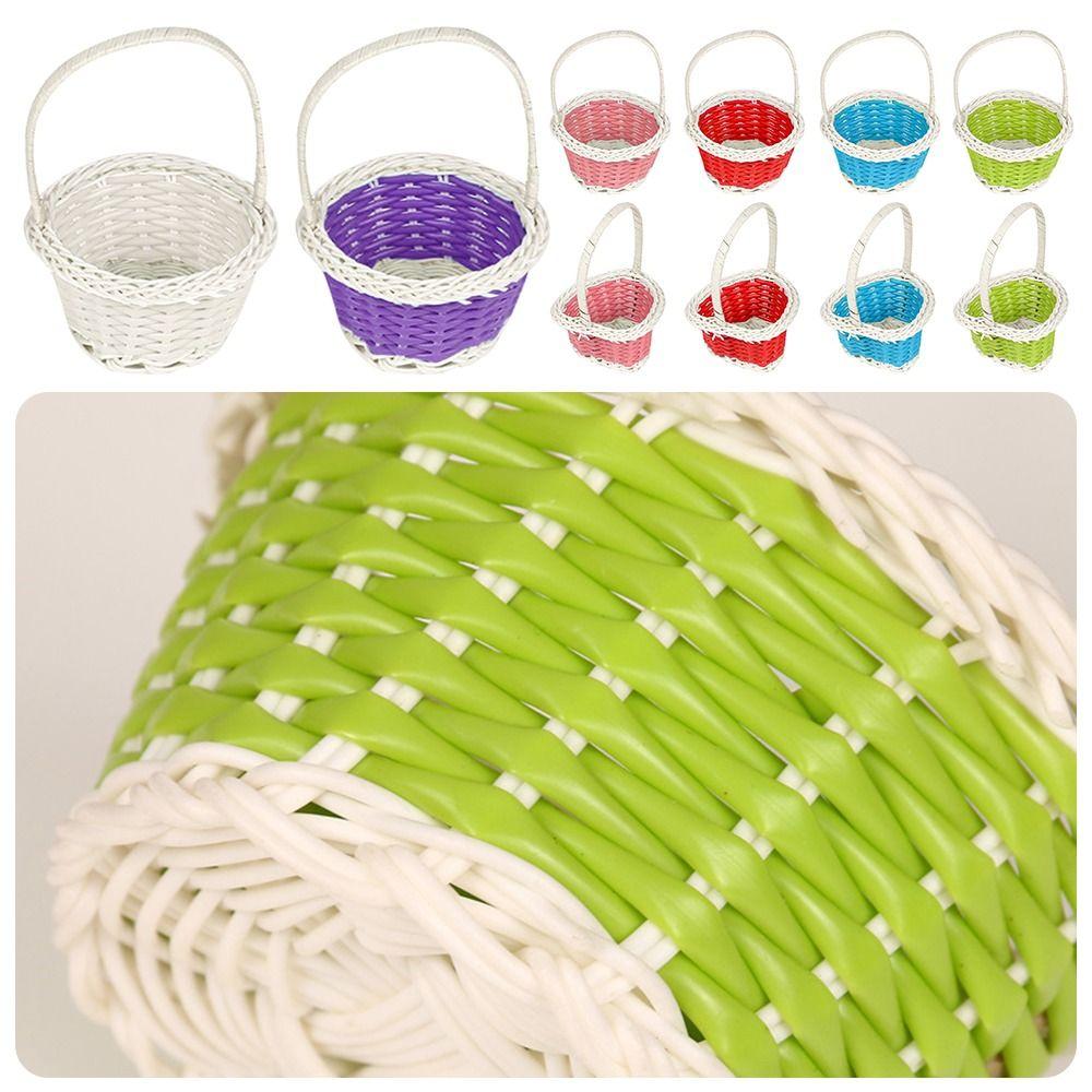 Beautiful Hand Made Flower Storage Basket Rattan Woven With Handle Wicker Flower Basket Round/Heart Shape Storage Baskets