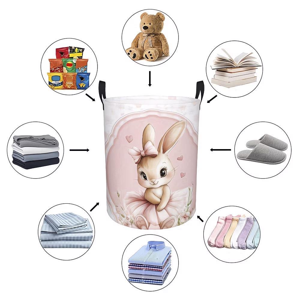 Gentle Pink Heart Rabbit Laundry & Toy Storage Basket