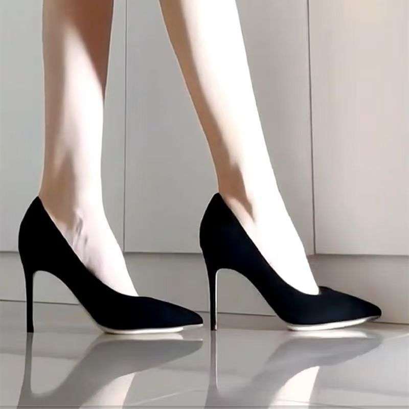 High heels 2025 spring new mid-heeled shoes women's thin heels comfortable work shoes professional single shoes women
