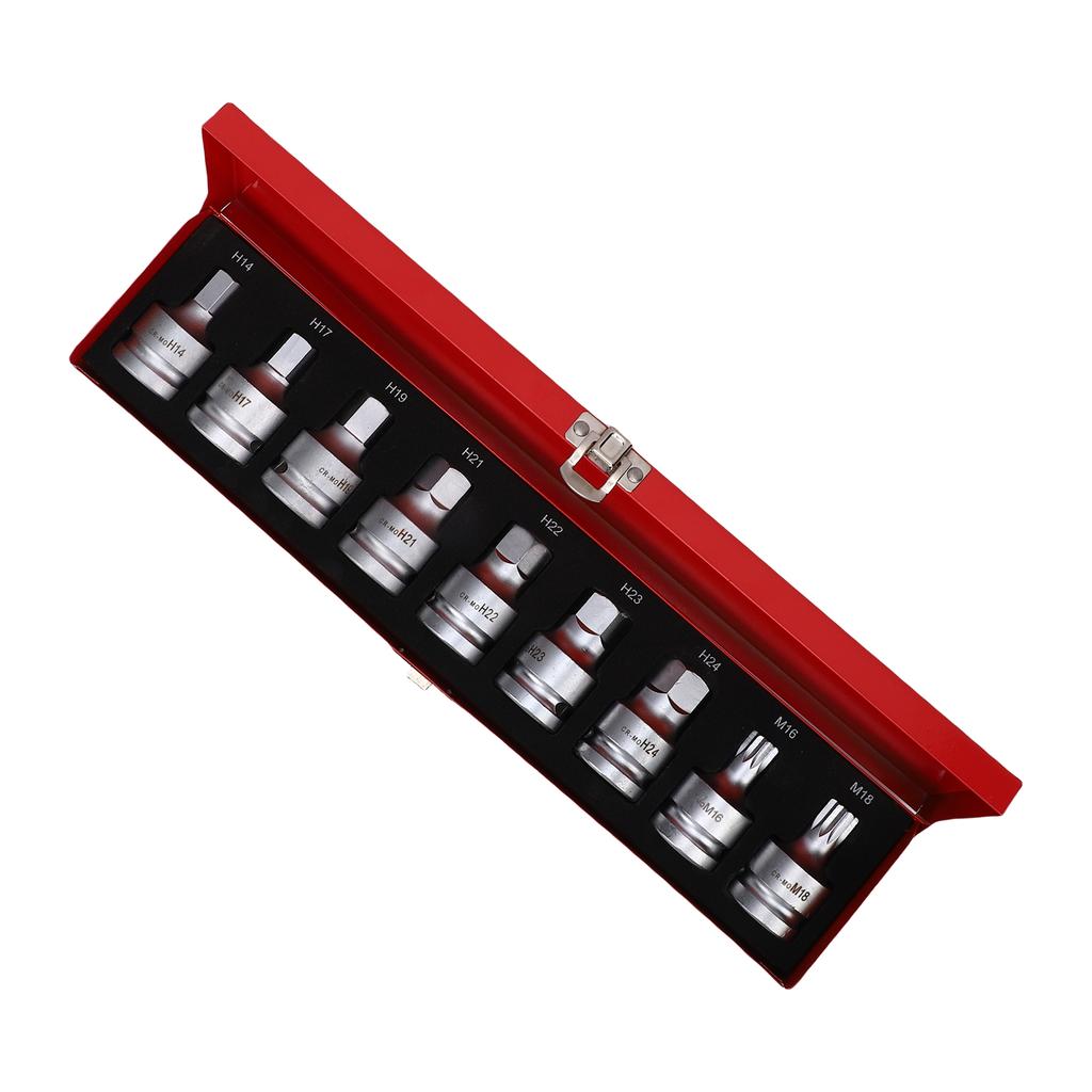 9PCS 3Celsius4 Inch Drive Hex Spline Bit Socket Set Cr-Mo Alloy Steel H17 H19 H21 H22 H23 H24 Hex Bit Spline Bit Socket Kit for Automotiv