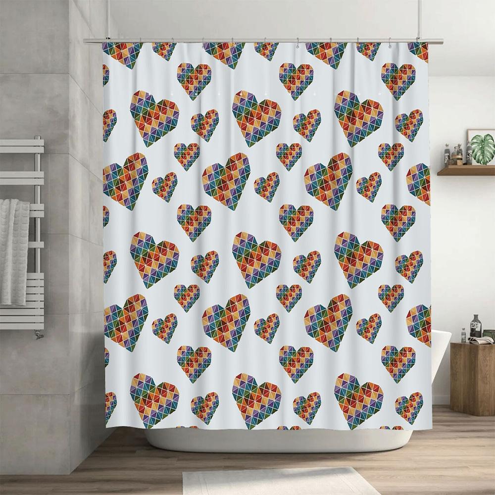Shower Curtain Floral Heart Pattern Waterproof Bathroom Decor Vintage Romantic Nature Home Textile Art Hanging