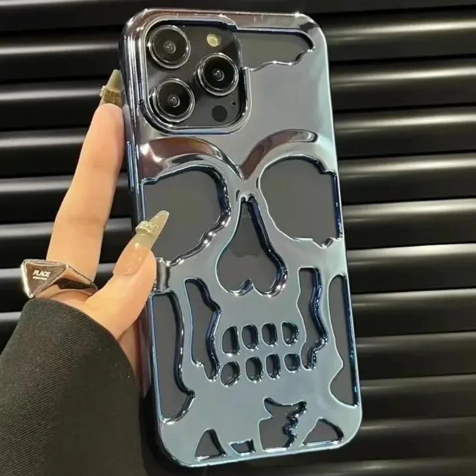 Luxury Skeleton Skull Case for iPhone 16 11 12 13 14 15 Pro Max Phone Shockproof Back Cover Camera Full Protect Hollow Funda