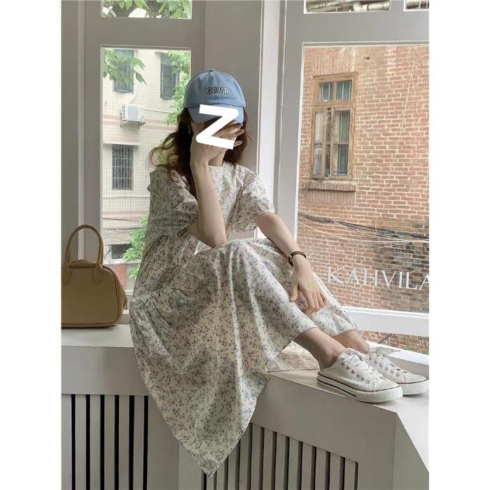 Summer New Seaside Holiday Temperament Floral Dress Platycodon Tea Break French Long Dress Women's Summer Dress