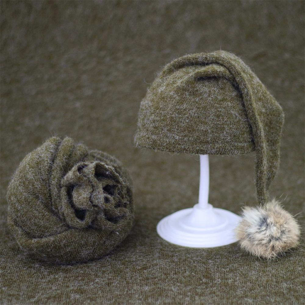 Baby Hat Newborn Photography Props Blanket Wrap Baby Fur Ball Knitted Beanie Hat Baby Photo Shoot Accessories