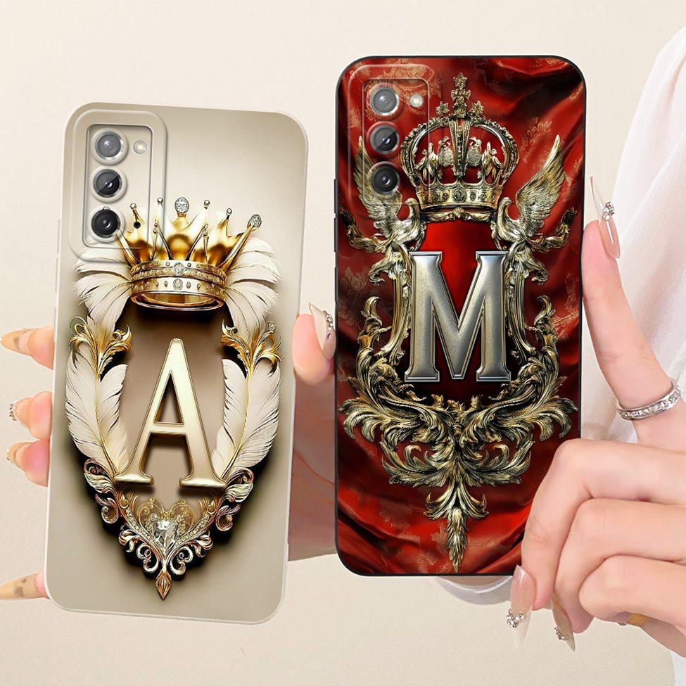 For Samsung Galaxy Note20 5G SM-N981B Case For Samsung Note20 5G Cover Luxury A-Z Letters Cool Crown 2D Painted Silicone Casing