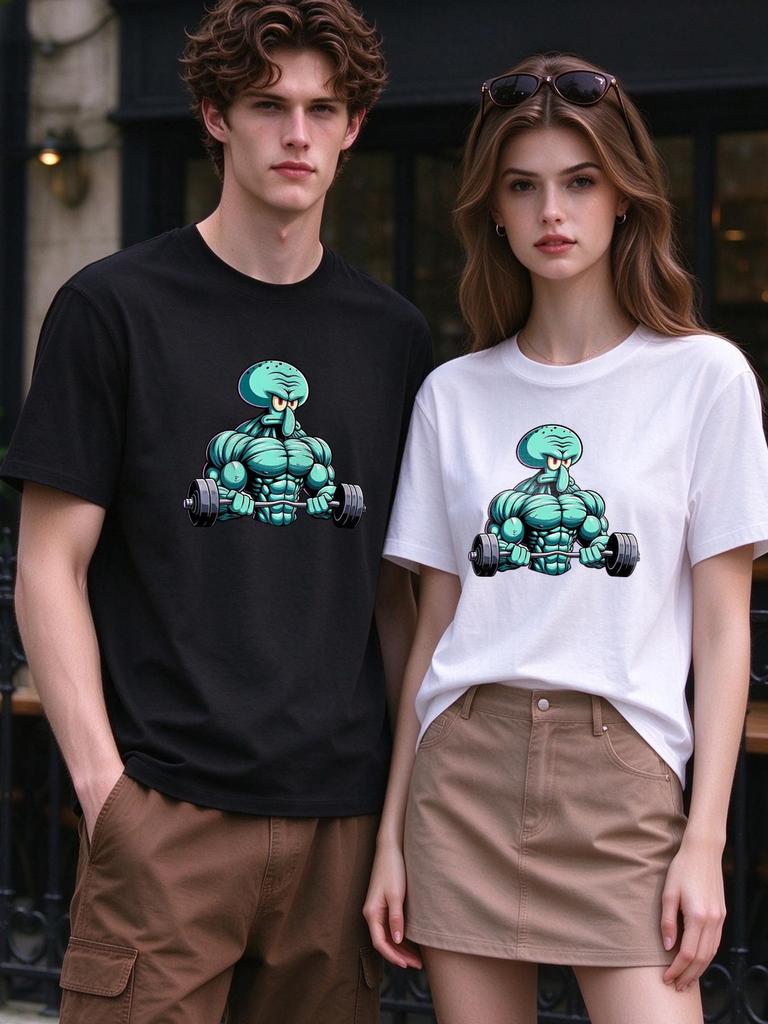 Unisex T Shirt Funny Squidward Fitness Print Casual Short Sleeve Top Soft Comfortable Daily Wear