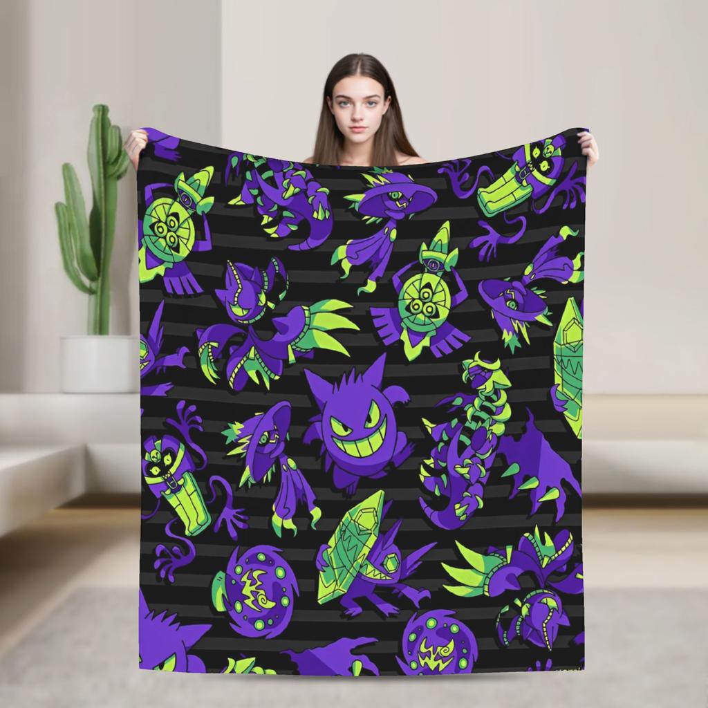 Anime Gengar Dark Pattern Blankets Quality Warm Pokemoned Throw Blanket Spring Decorative Bedroom Print Bedspread