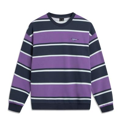 Li Ning Sports Lifestyle Series Simple Versatile Round Neck Drop Shoulder Loose Striped Color Block Fleece Warm Sweatshirt Unisex Sweatshirt AWDVD31-7