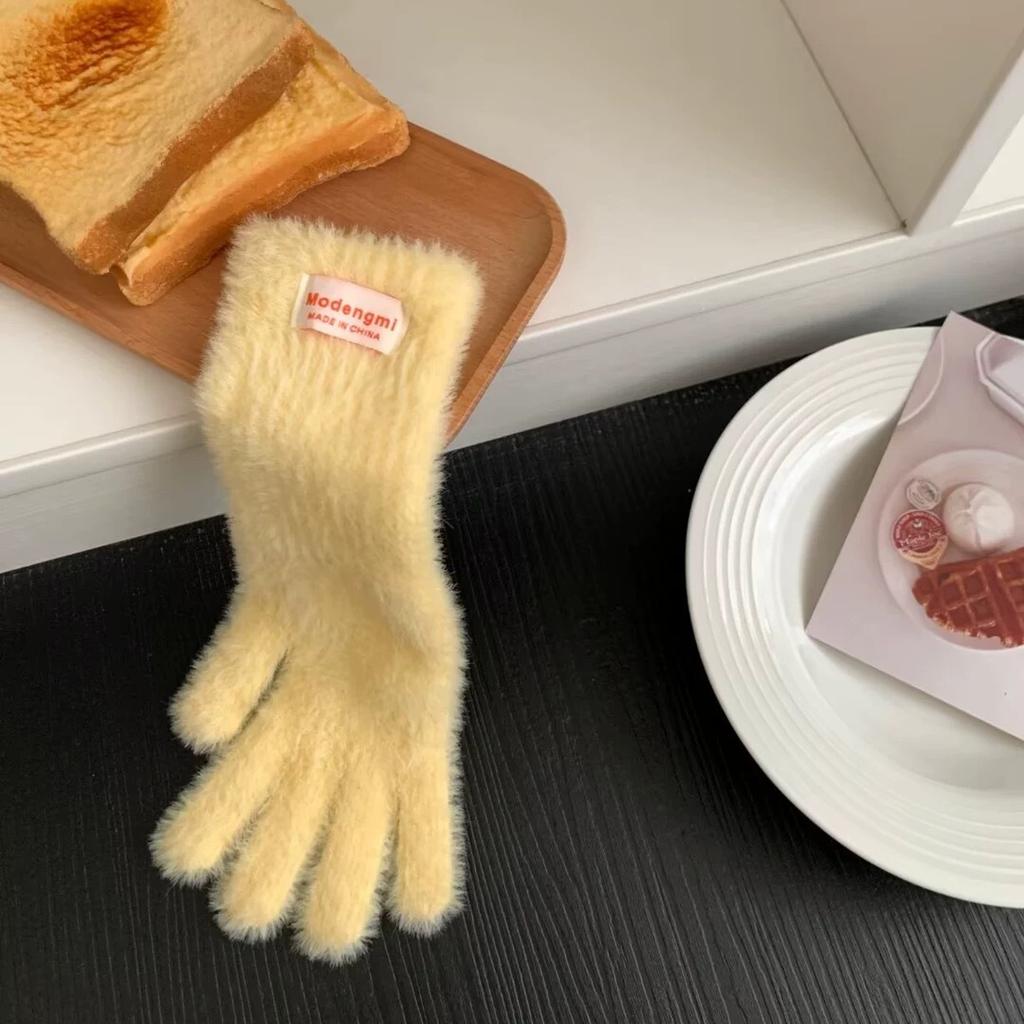 Plush  Soft and Waxy Finger Gloves for Women in Winter Versatile Long Style  Thickened and Warm  Student Cycling Fingerless Touch Screen