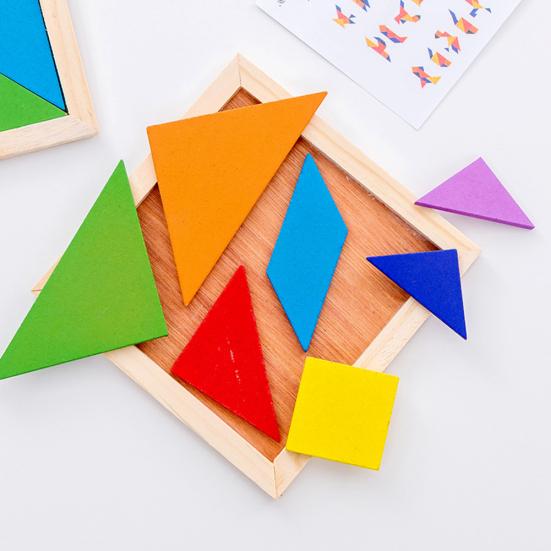 Dřevěné barevné tangram geometrické puzzle deska vzdělávací hračka pro děti dárek