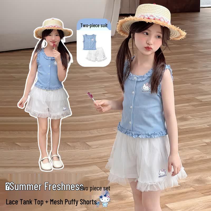 Hello Kitty Girls Plaid Skirt Two-Piece Summer Set 110