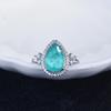 Elegant Women Jewelry Set Imitation Paraiba Open Ring with Full Diamonds Gemstone Earrings Necklace