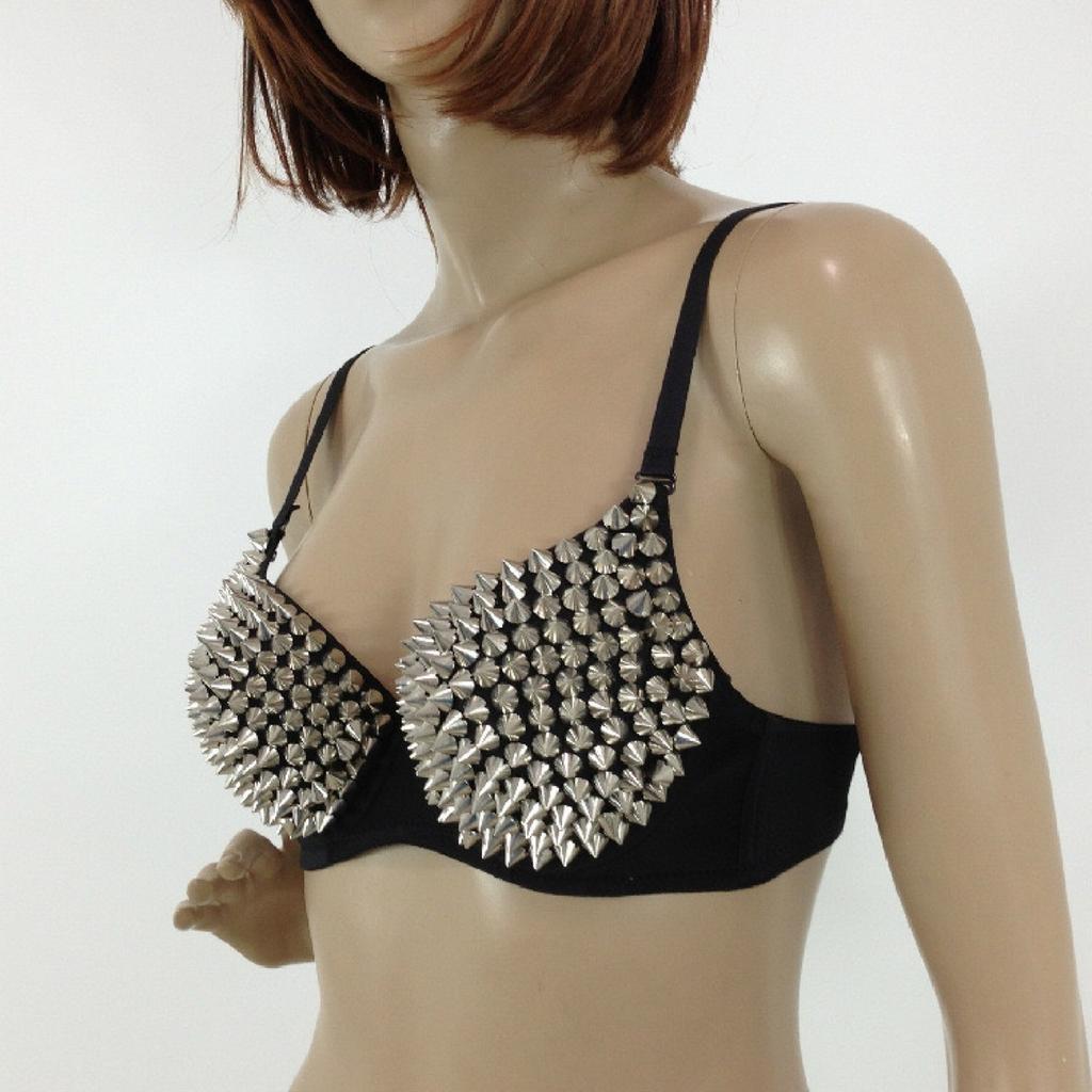 Women's Sexy Lingerie,Fashion Rhinestone Cover Bra Top for Dancing Performance Party,Spiky Steampunk Metallic Studded Rivets Top