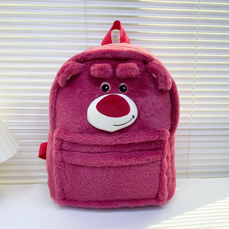 2023 New Summer Strawberry Bear Backpack Large Capacity Thickened Plush Cartoon Bag For Sweet Girls