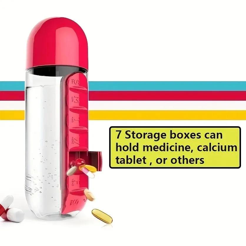 Multi Functional 2-in-1 Water Cup Medicine Box, 7-day Medicine Box, Outdoor Portable Water Bottle Medicine Box Cup