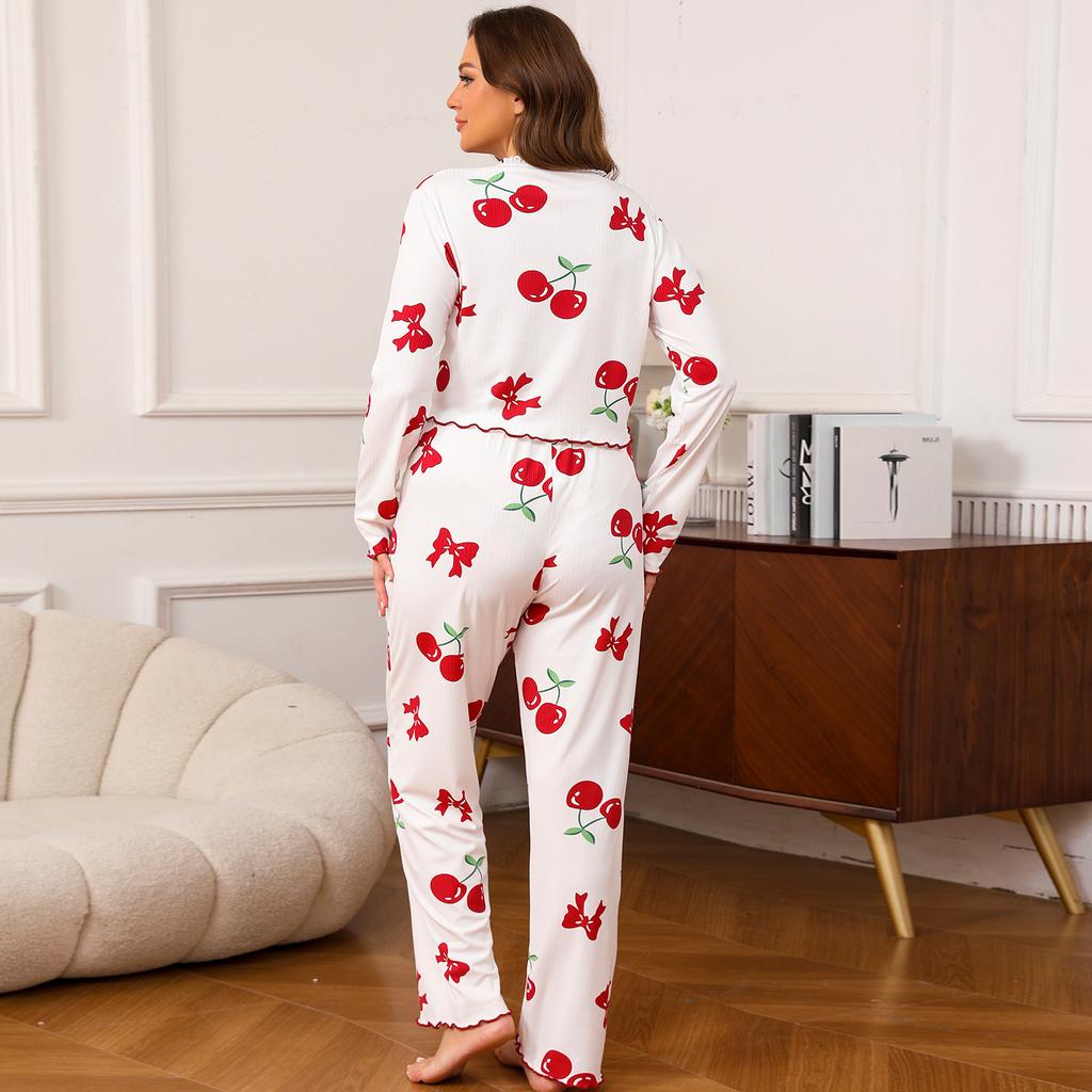 spring autumn Women Pyjamas long sleeve Tops and long pant Pijama casual Pajamas Set Loungewear plus size 2 Pieces Set Sleepwear