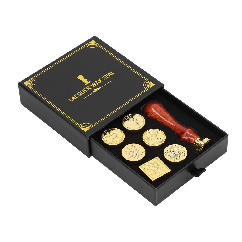 European Retro Wax Stamp Kit with Detachable 7 Vintage Stamp Heads Clear Engraving Wax Stamp   Kit for Envelope