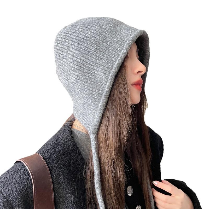 Fashionable and Versatile Knitted Wool Hat Solid Color Versatile Rabbit Hair Warm Ear Protection Hat Big Head Circumference Cold Hat