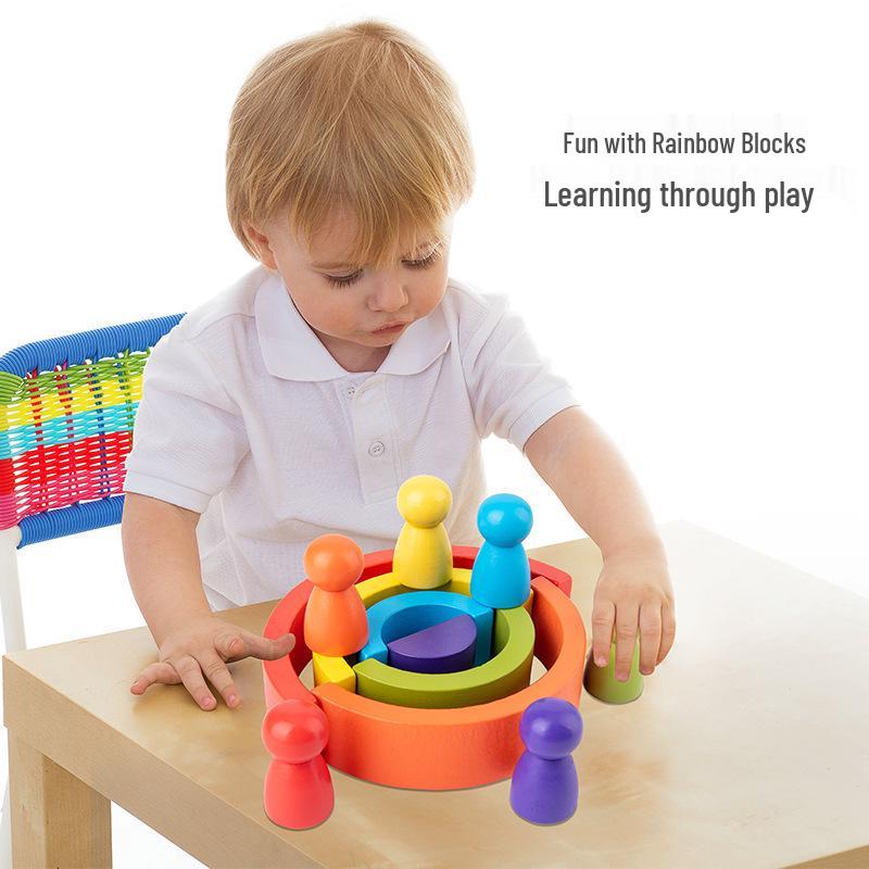 Rainbow Wooden Balance Blocks - Montessori Stacking Puzzle for Kids