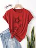 Women's Casual Short Sleeve T-Shirt - Black with White Star Print Round Neck Top for Spring & Summer Machine Washable
