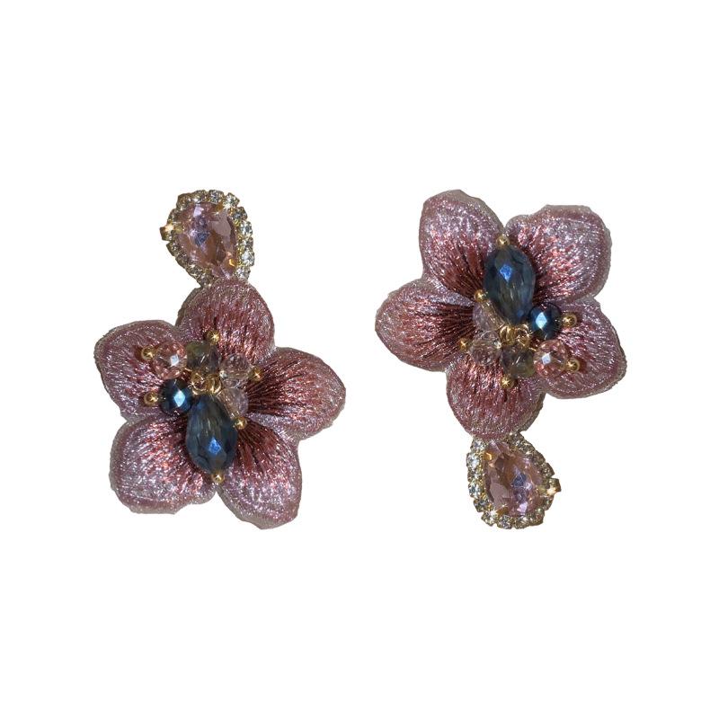 Silbernadel Retro Asymmetrische Strass-Blumenohrringe - Europäische & Amerikanische Mode, Französisches Elegantes Temperament, High-End Damenohrringe