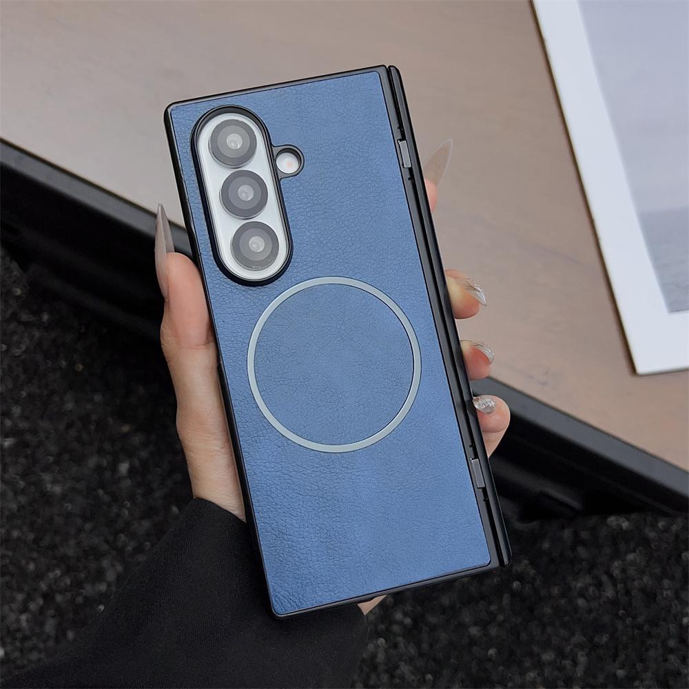 Leather Magnetic Phone Case for Samsung Galaxy Fold 7 6 5 4 3 ZFold7 ZFold6 Wireless Charge Hinge Protective Hard Cover