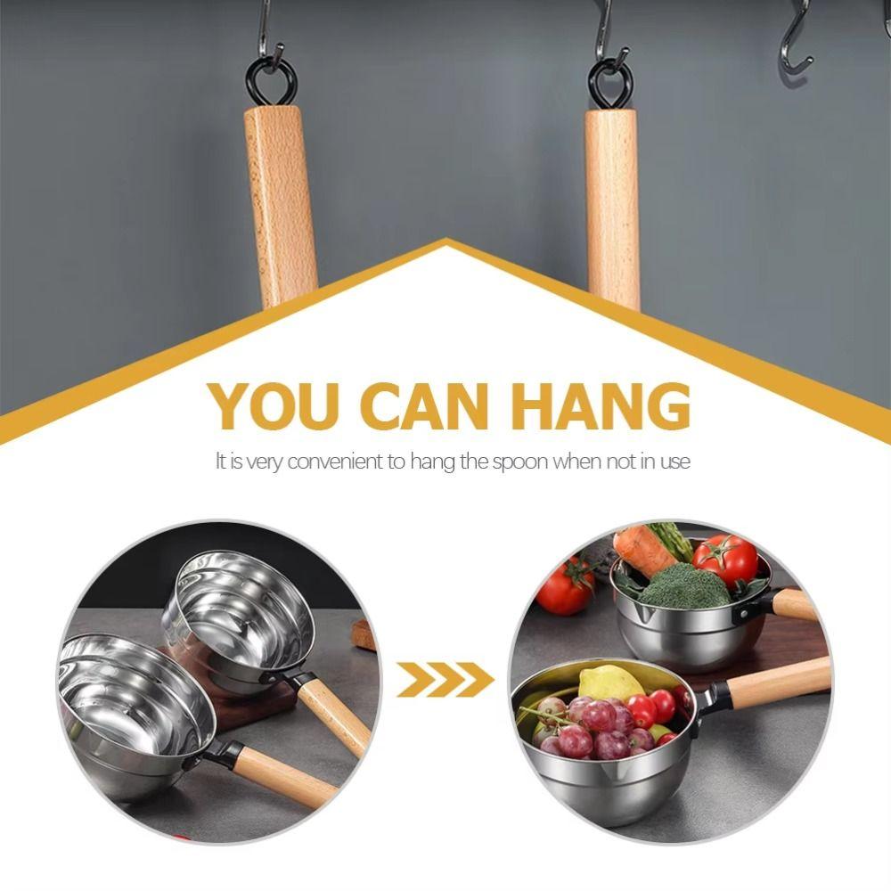 Multipurpose Water Scoops Wooden Handle Water Spoon Small Saucepan Soup Ladle  Kitchen Cooking