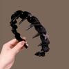 Women French Sparkling Pearl Wavy Headband, High Skull Top Toothed Hair Band, Non-slip External Wear Pressure-Reducing Hair Accessory