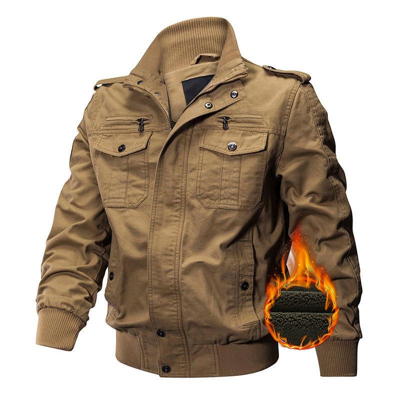 Spring and Autumn Men's Military Jacket Cotton Casual Loose Tooling Jacket Middle-aged and Young Solid Color Multi-Pocket Thin Top Men