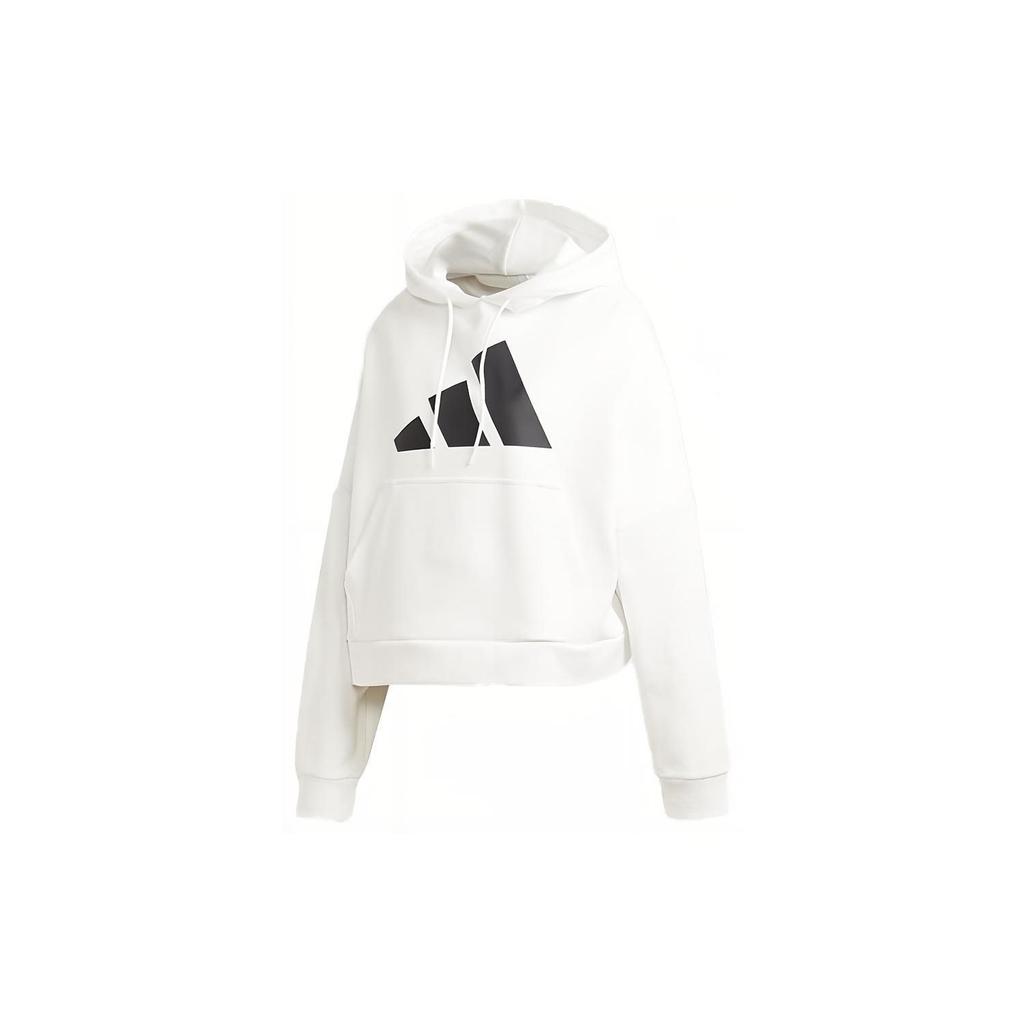 Adidas Colorblock Logo Sports Pullover Hoodie Women Tops White GC9168