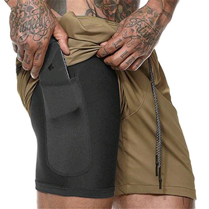 Men's Loose-Fit Double-Layer Running Shorts with Multi-Pockets for Sports & Outdoor Activities