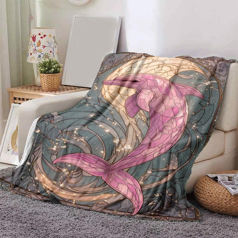 

1pc Pink Dolphin Printing Lightweight Flannel Blanket, Comfortable and Warm Blanket, for Camping Sofa Bed and Couch Office, in All Seasons 130cmx150cm
