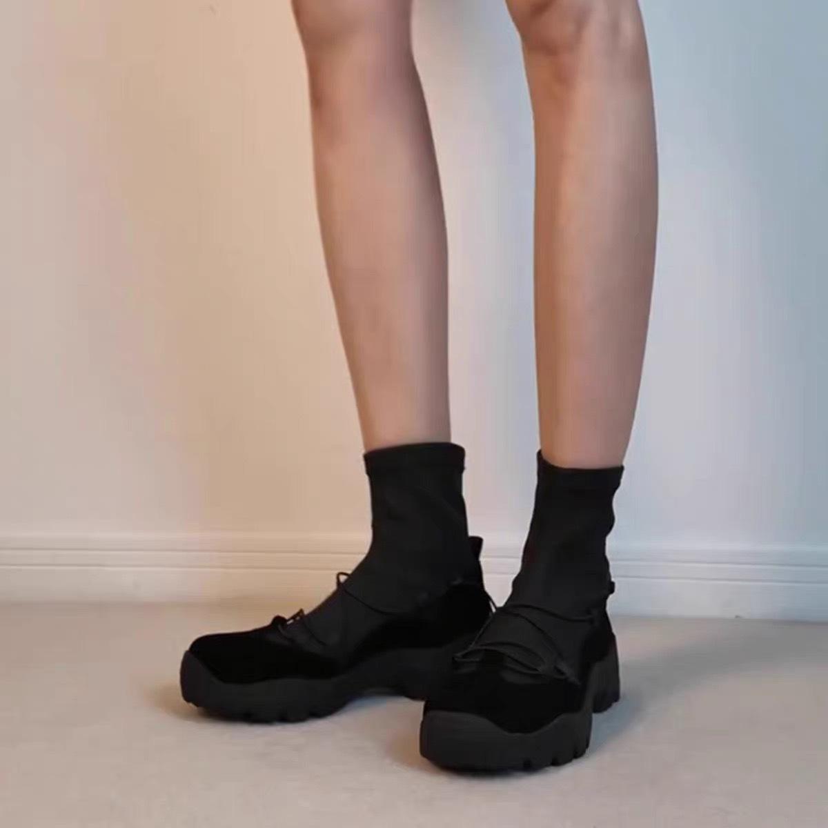 

Sheepskin version~ niche retro thick-soled round head thin boots women s fashion sports soft leather short boots Martin boots socks boots 40 чёрный