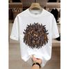 Men's Luxury Sparkling Rhinestone Lion & Mane Print T-Shirt - Short Sleeve Crew Neck with Lion Mane Print, Machine Washable Regular Fit Casual &
