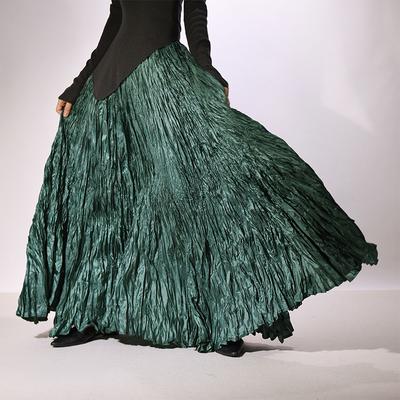 Women's Faux Silk Maxi Skirts Boho Solid Beach Elastic High Waist Pleated A-Line Flowy Swing Long Maxi Skirts Elastic Waist Long Skirt for Women