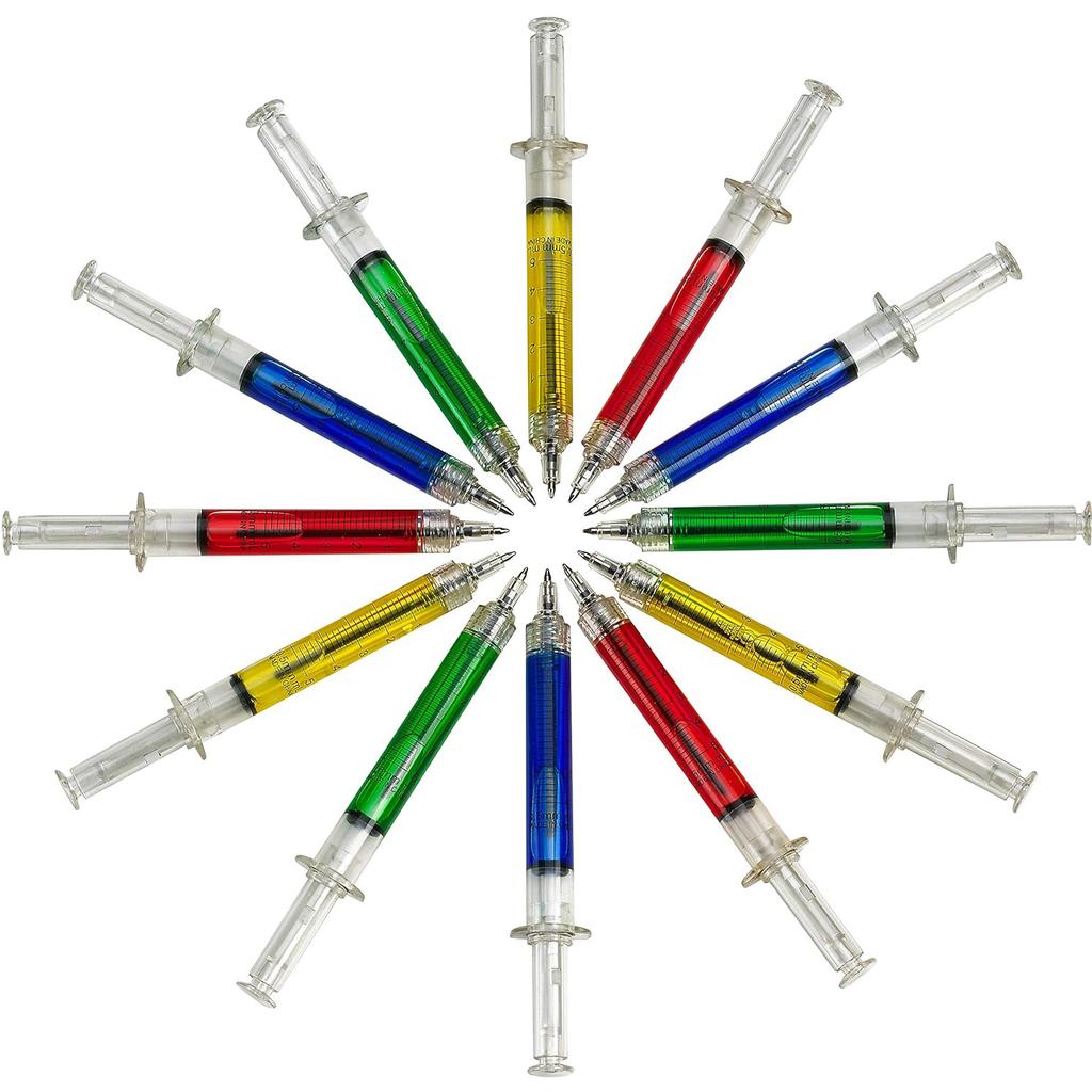 12Pcs Syringe Pens,Retractable Fun Multi Color Novelty Pen for Nurses,Writes In Black Ink,Nursing Student School Supplies