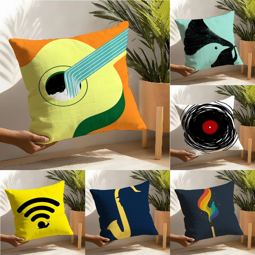 Linen Cushion Covers For Decorative Sofa Home Pillows Case Car Chair Pillows Cases Abstract Realistic Musical Note Pattern