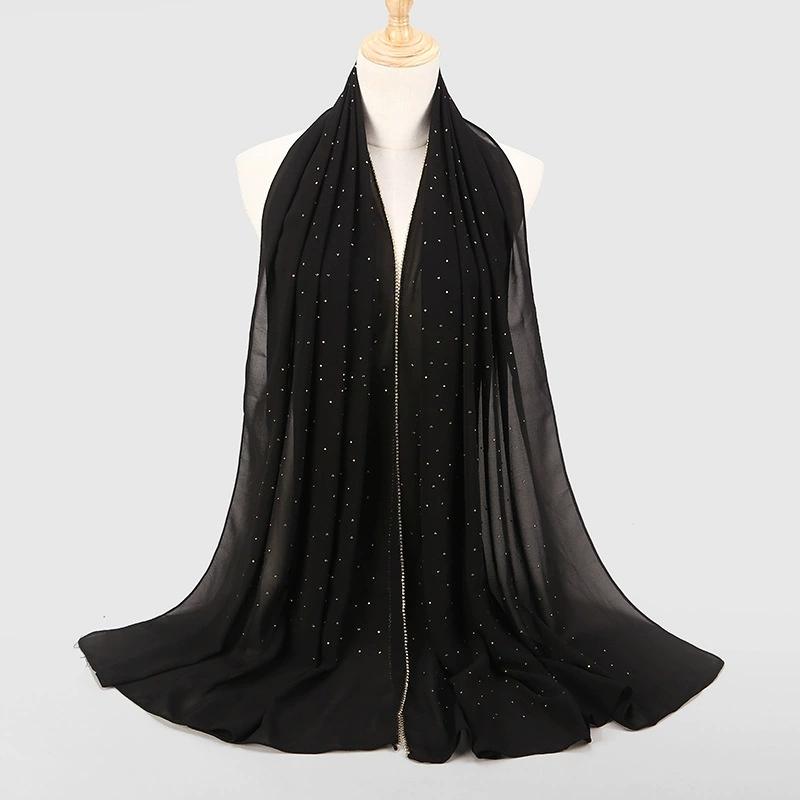 Hot Malaysian Indonesian Pearl Chiffon Stone Edge Turban Spring and Summer Long Women's Hijab Scarf 70x180cm