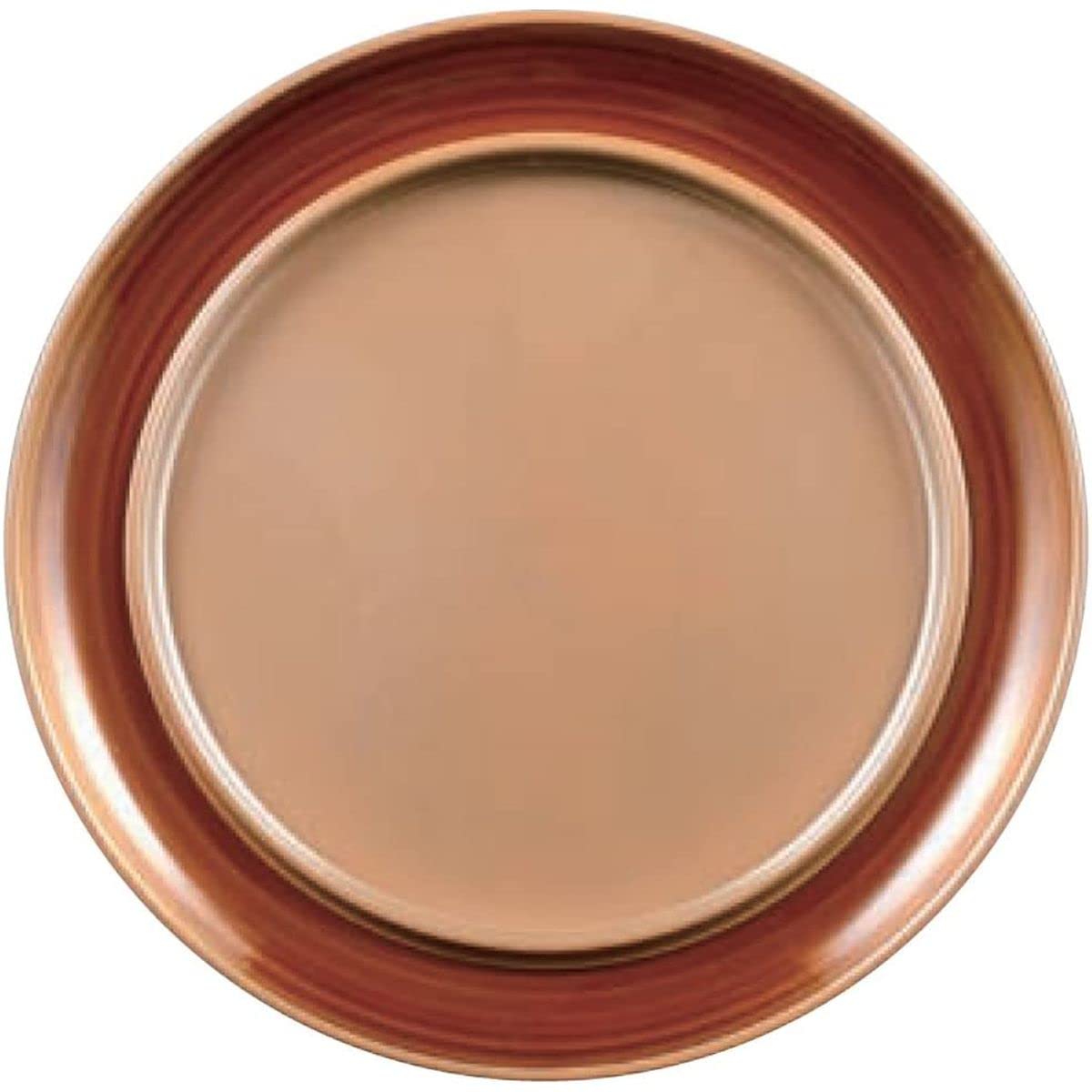 J-kitchens 8-inch round serving tray with rim, silver interior with tortoiseshell rim, made in Japan.